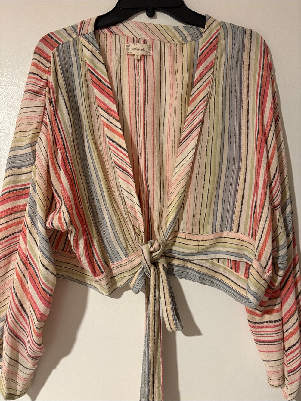 Sandy & Sid-Striped Tie-Front Crop Top in Pastel Multicolor - Women’s-Large- 🫶